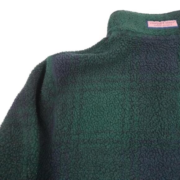 Vineyard Vines Pullover Mens Medium Blackwatch Plaid Sherpa Fleece Half Zip - Picture 11 of 16